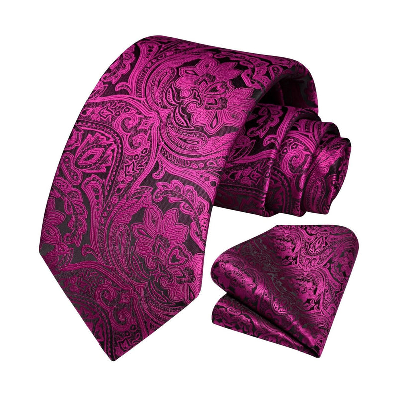 Paisley Tie Handkerchief Set - HOT PINK