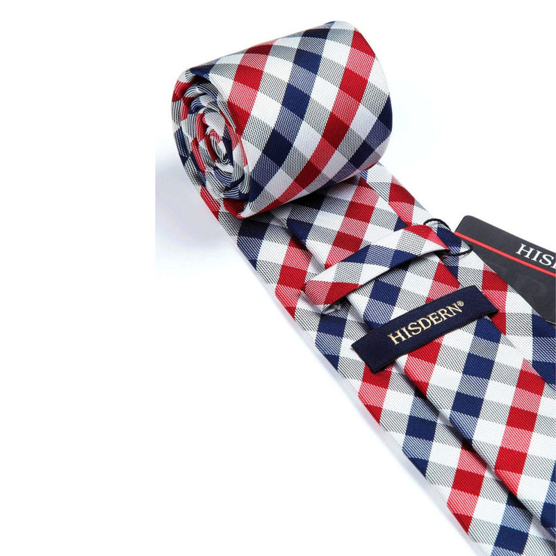 Plaid Tie Handkerchief Set - B6-RED