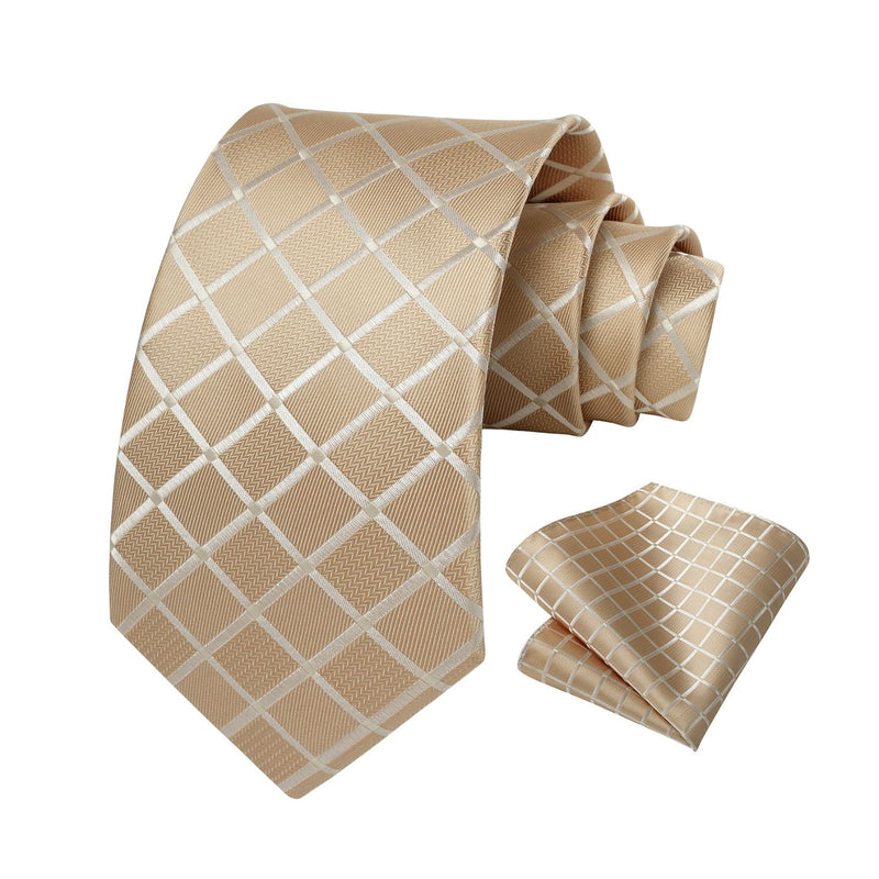 Plaid Tie Handkerchief Set - A8-CHAMPAGNE