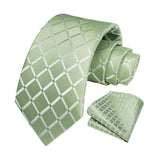 Men's Plaid Tie Handkerchief Set - A6-SAGE GREEN