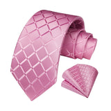 Men's Plaid Tie Handkerchief Set - A7-PINK PALE