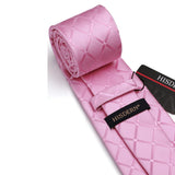 Men's Plaid Tie Handkerchief Set - A7-PINK PALE