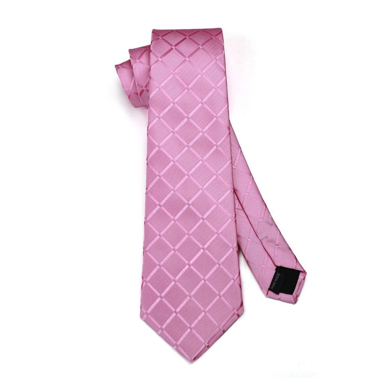 Men's Plaid Tie Handkerchief Set - A7-PINK PALE