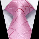 Men's Plaid Tie Handkerchief Set - A7-PINK PALE