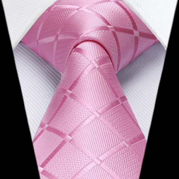 Men's Plaid Tie Handkerchief Set - A7-PINK PALE