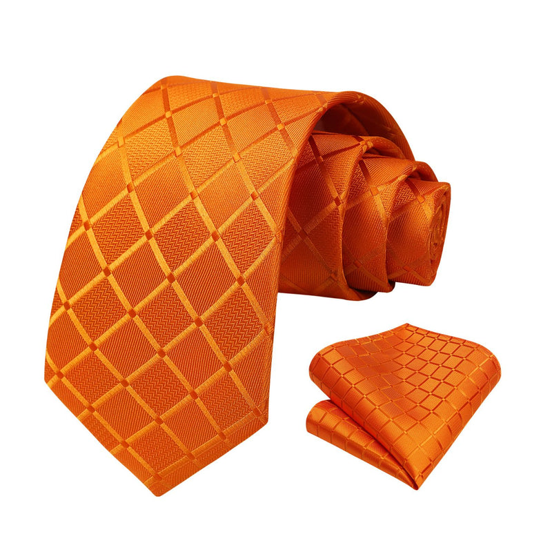 Plaid Tie Handkerchief Set - ORANGE