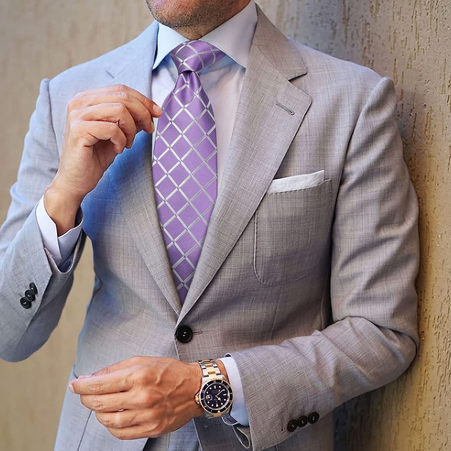 Plaid Tie Handkerchief Set - A7-MAVUE