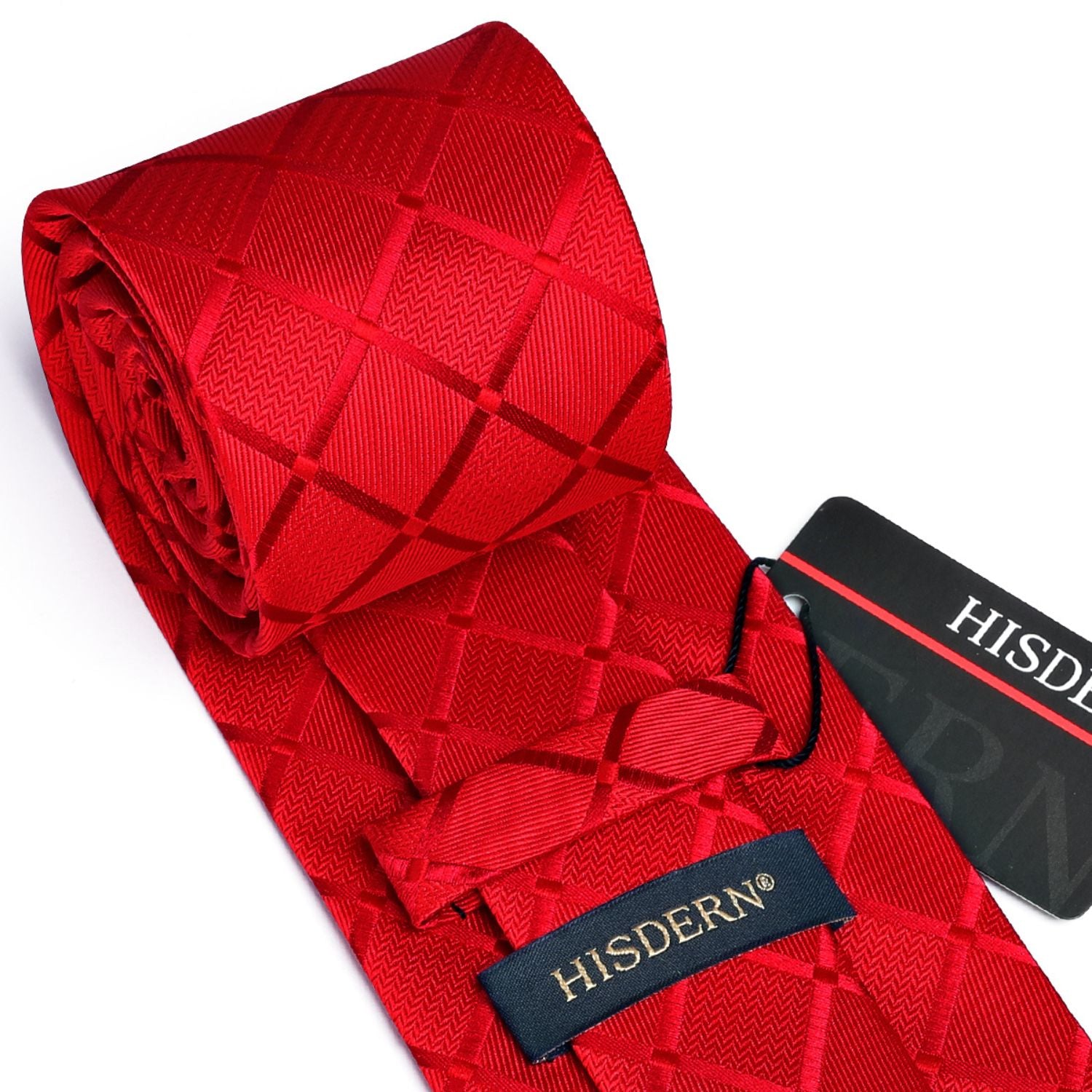 Men's Plaid Tie Handkerchief Set - LIGHT RED