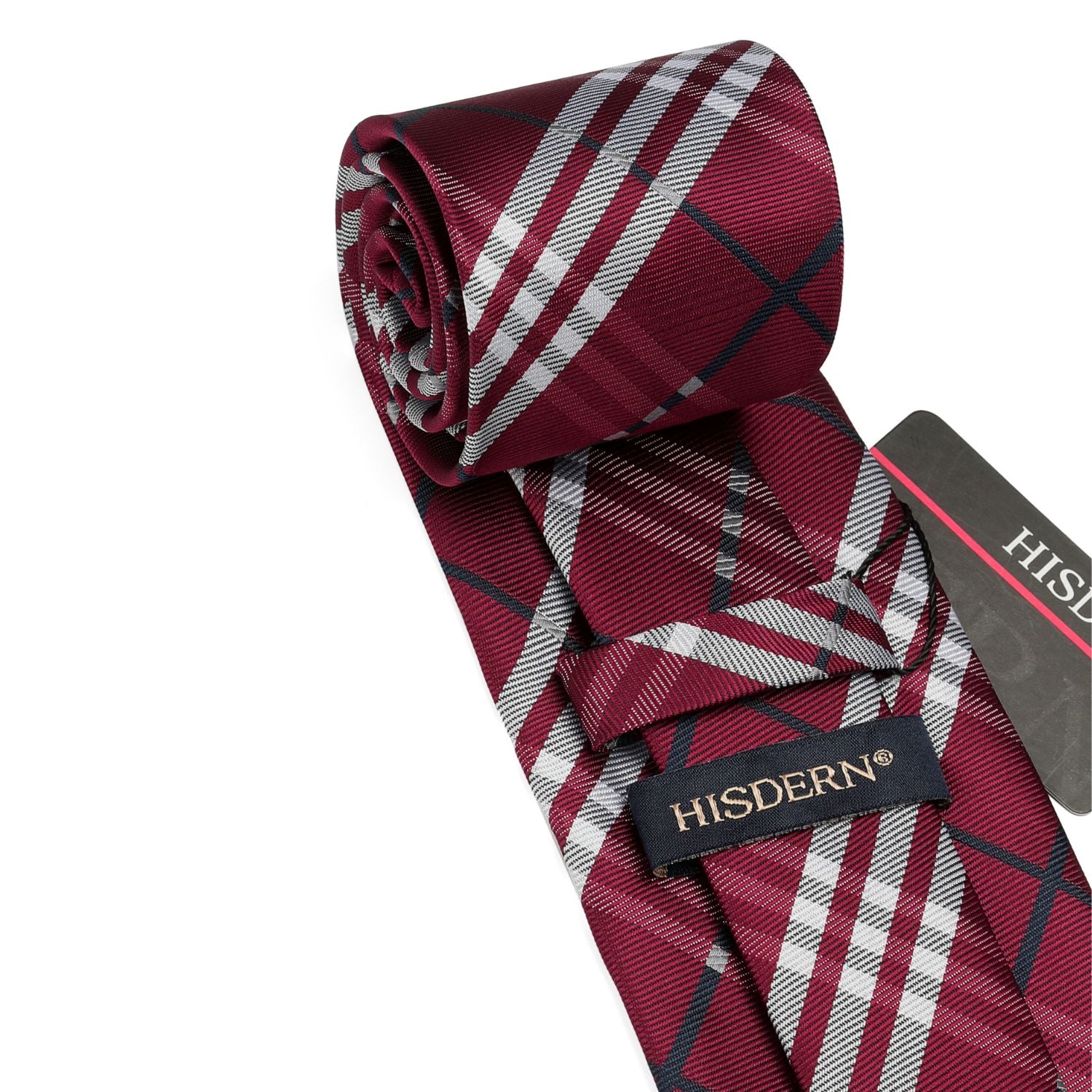 Plaid Tie Handkerchief Set - 062-BURGUNDY/GREY/BLACK