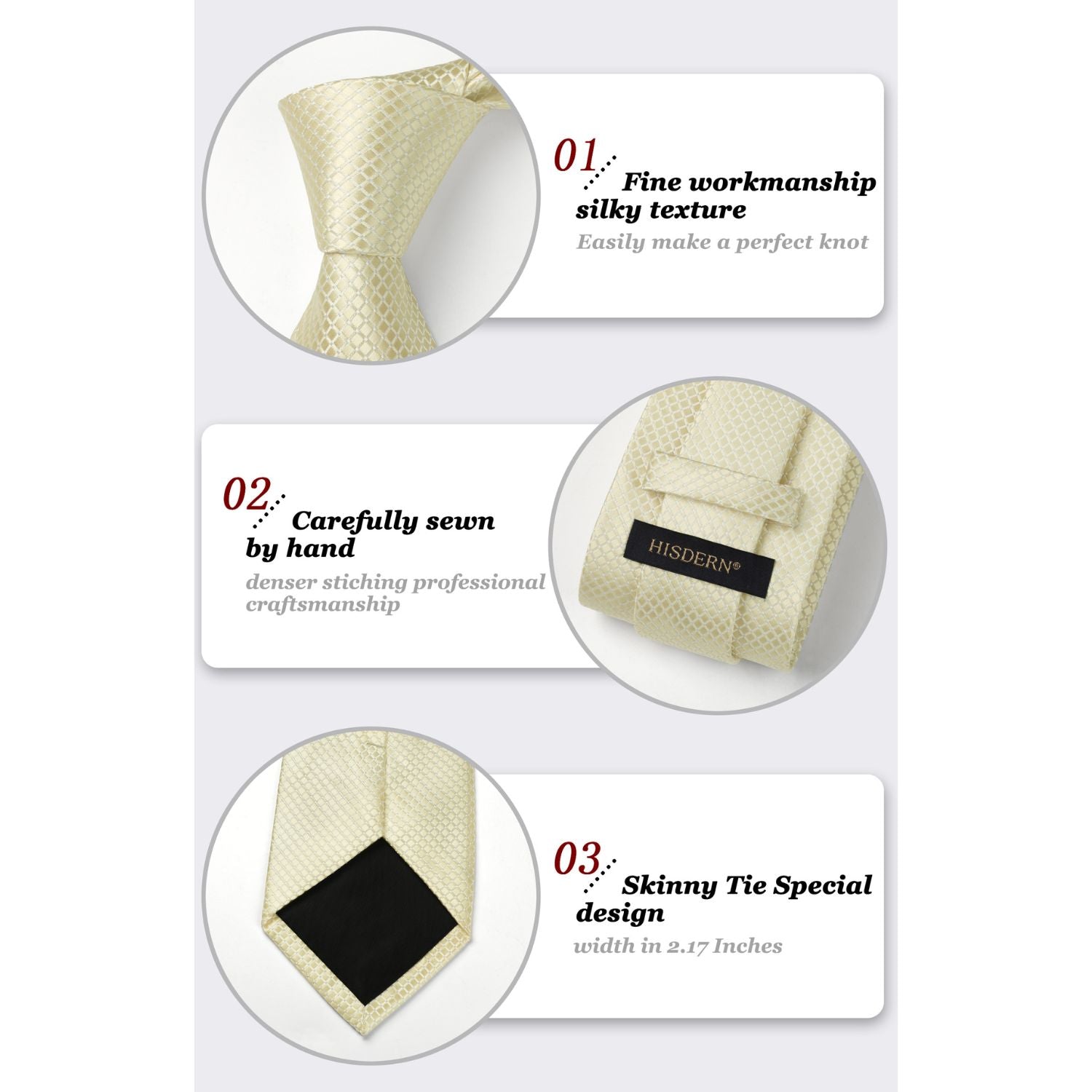 Men's Plaid Tie Handkerchief Set - 093-BEIGE