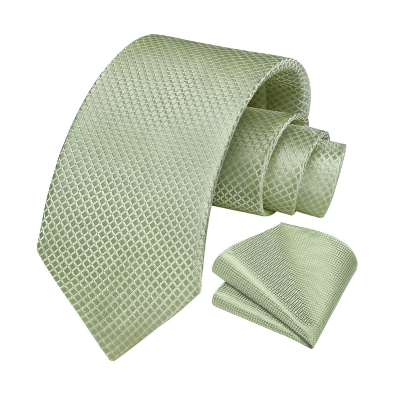 Men's Plaid Tie Handkerchief Set - 022-SAGE GREEN