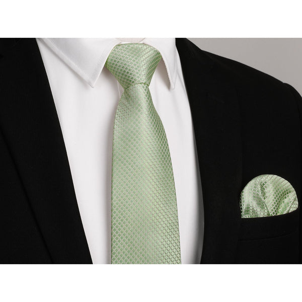 Men's Plaid Tie Handkerchief Set - 022-SAGE GREEN