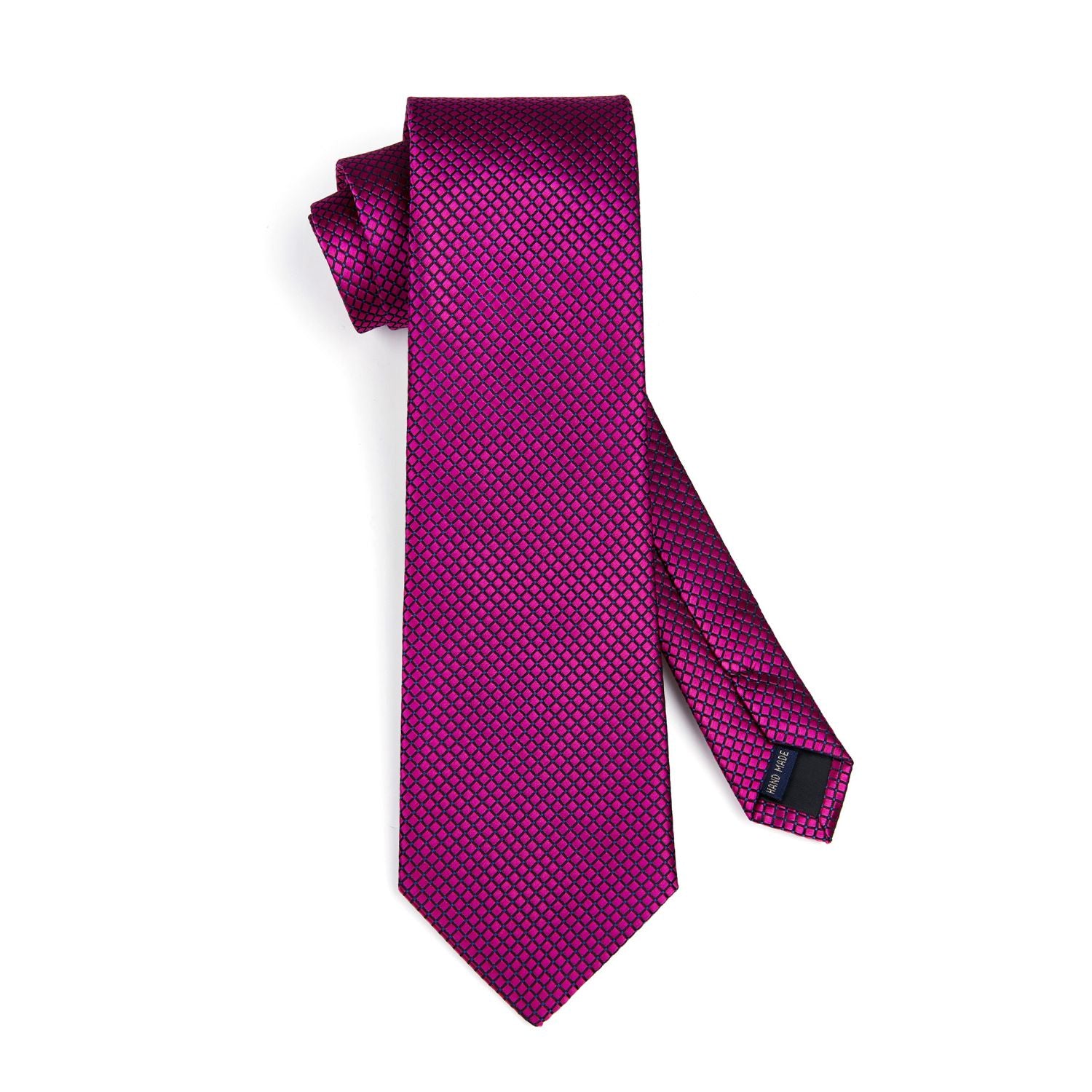 Men's Plaid Tie Handkerchief Set - C3- HOT PINK
