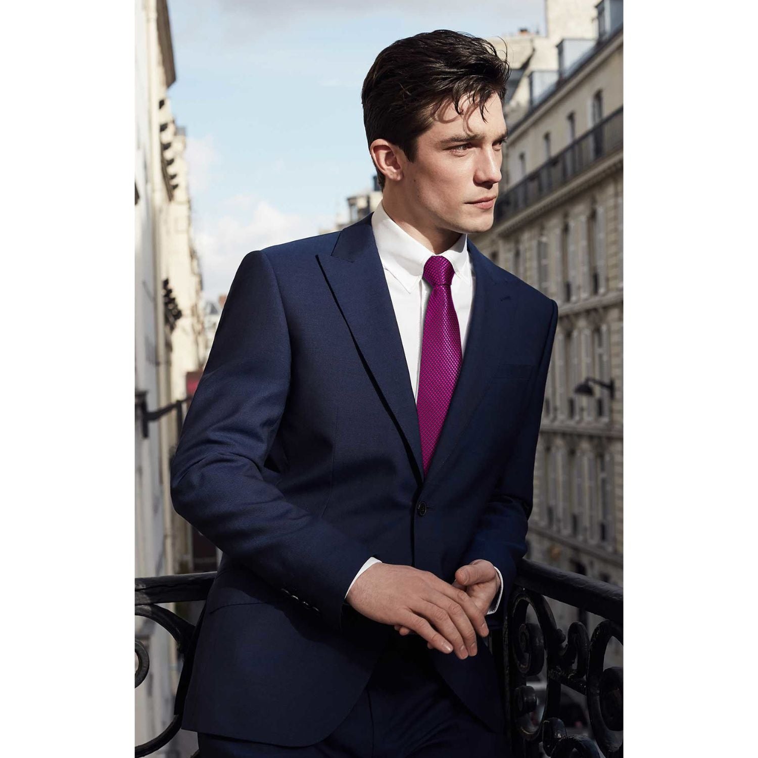 Men's Plaid Tie Handkerchief Set - C3- HOT PINK