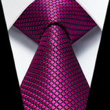 Men's Plaid Tie Handkerchief Set - C3- HOT PINK