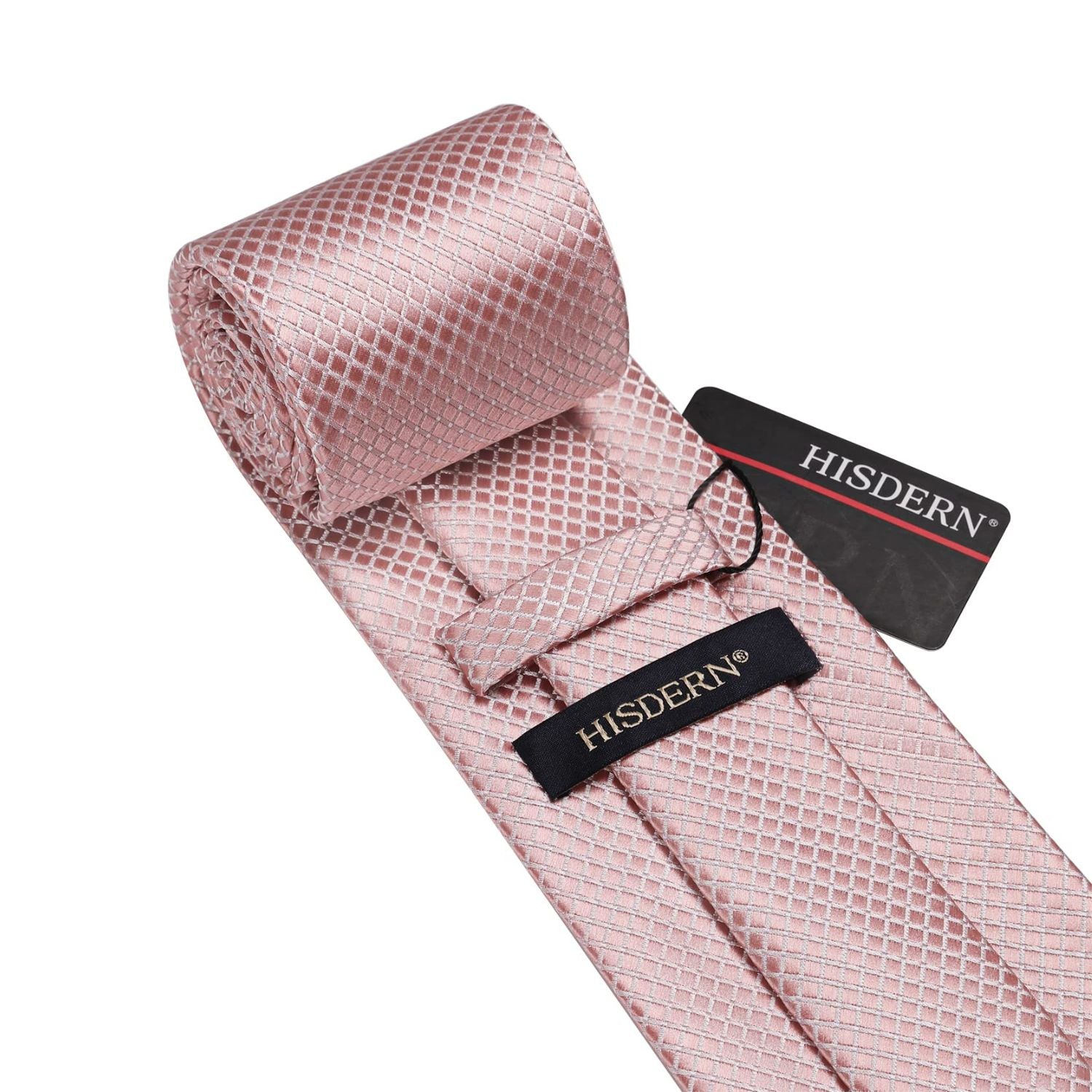 Plaid Tie Handkerchief Set - C7-PINK