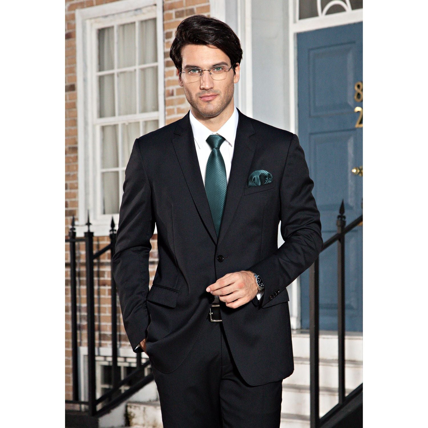 Men's Plaid Tie Handkerchief Set - C3- 0593-TEAL