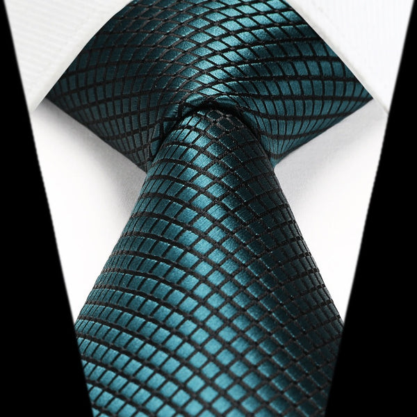 Men's Plaid Tie Handkerchief Set - C3- 0593-TEAL