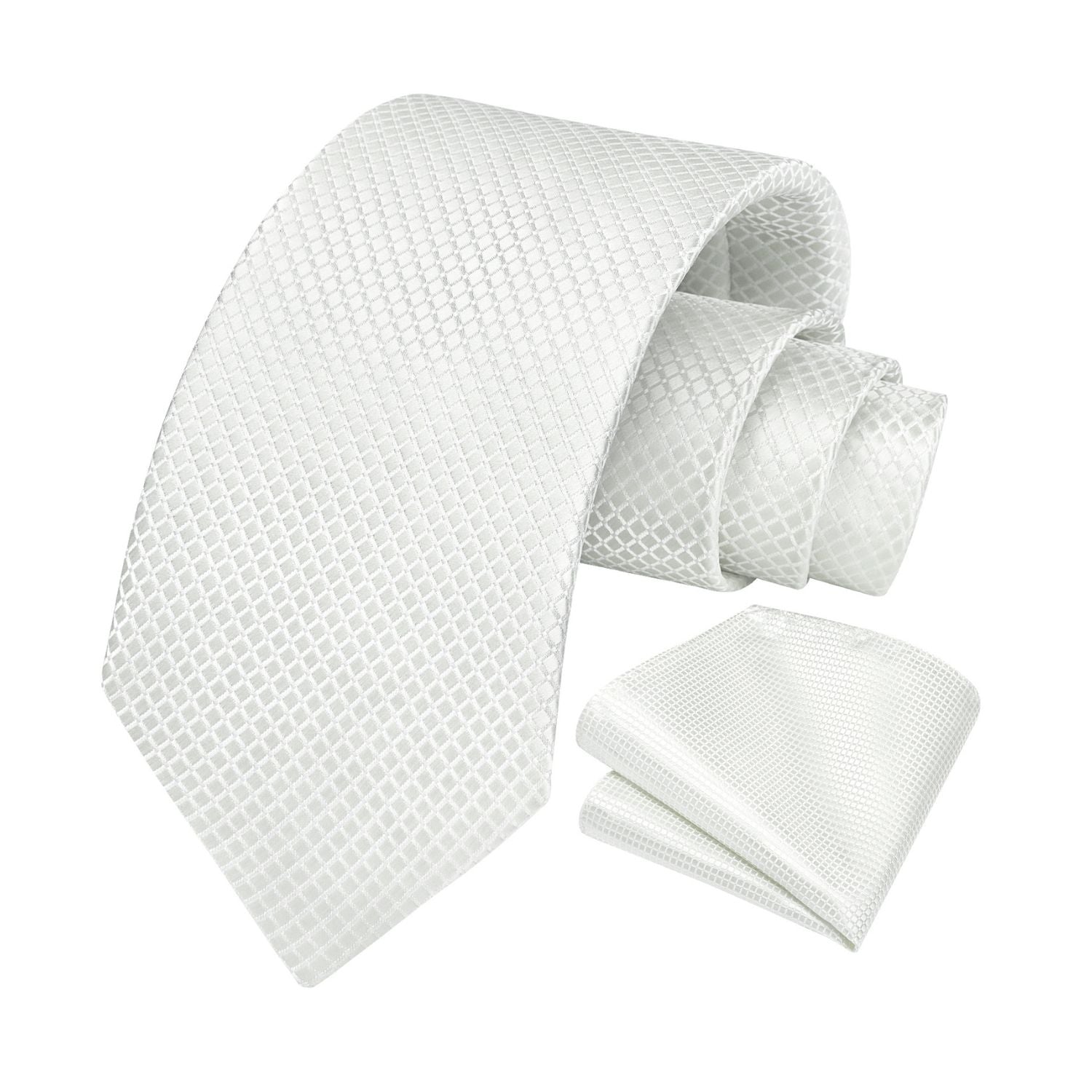 Men's Plaid Tie Handkerchief Set - 092 WHITE