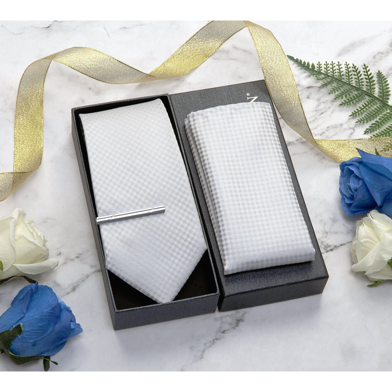 Plaid Tie Handkerchief Clip - 01 SILVER