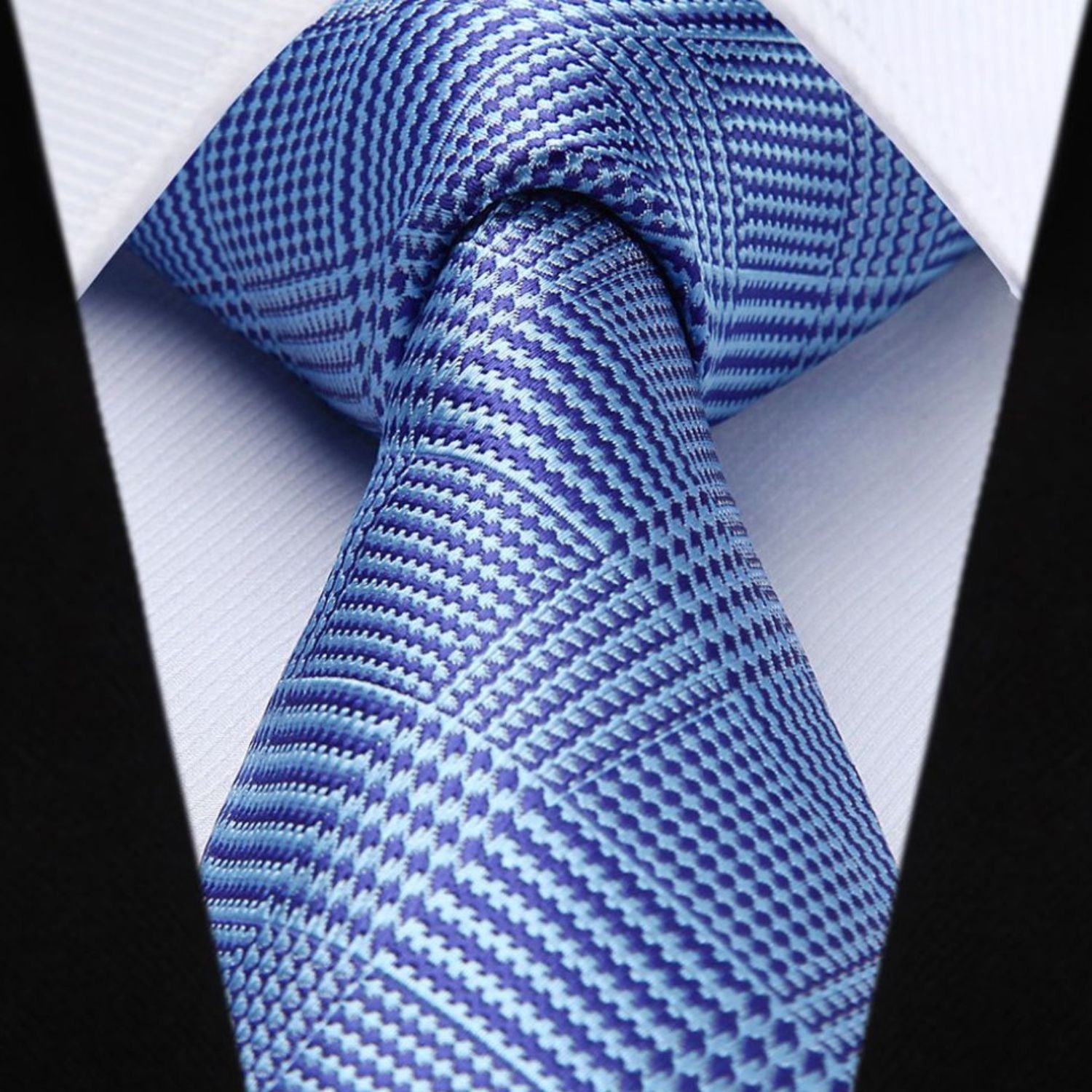 Plaid Tie Handkerchief Set - B-SKY BLUE