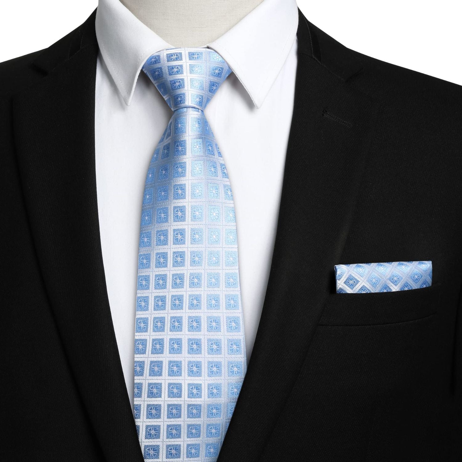 Plaid Tie Handkerchief Set - BLUE