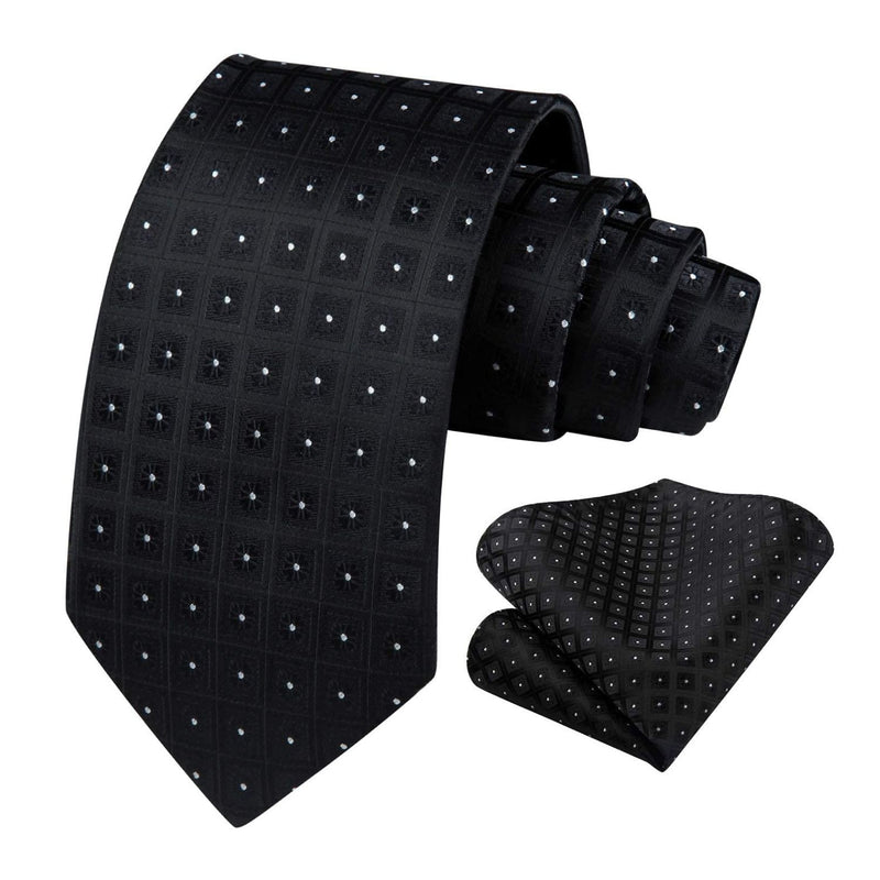 Plaid Tie Handkerchief Set - 072-BLACK/WHITE