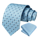 Plaid Tie Handkerchief Set - 052-LIGHT BLUE/NAVY BLUE