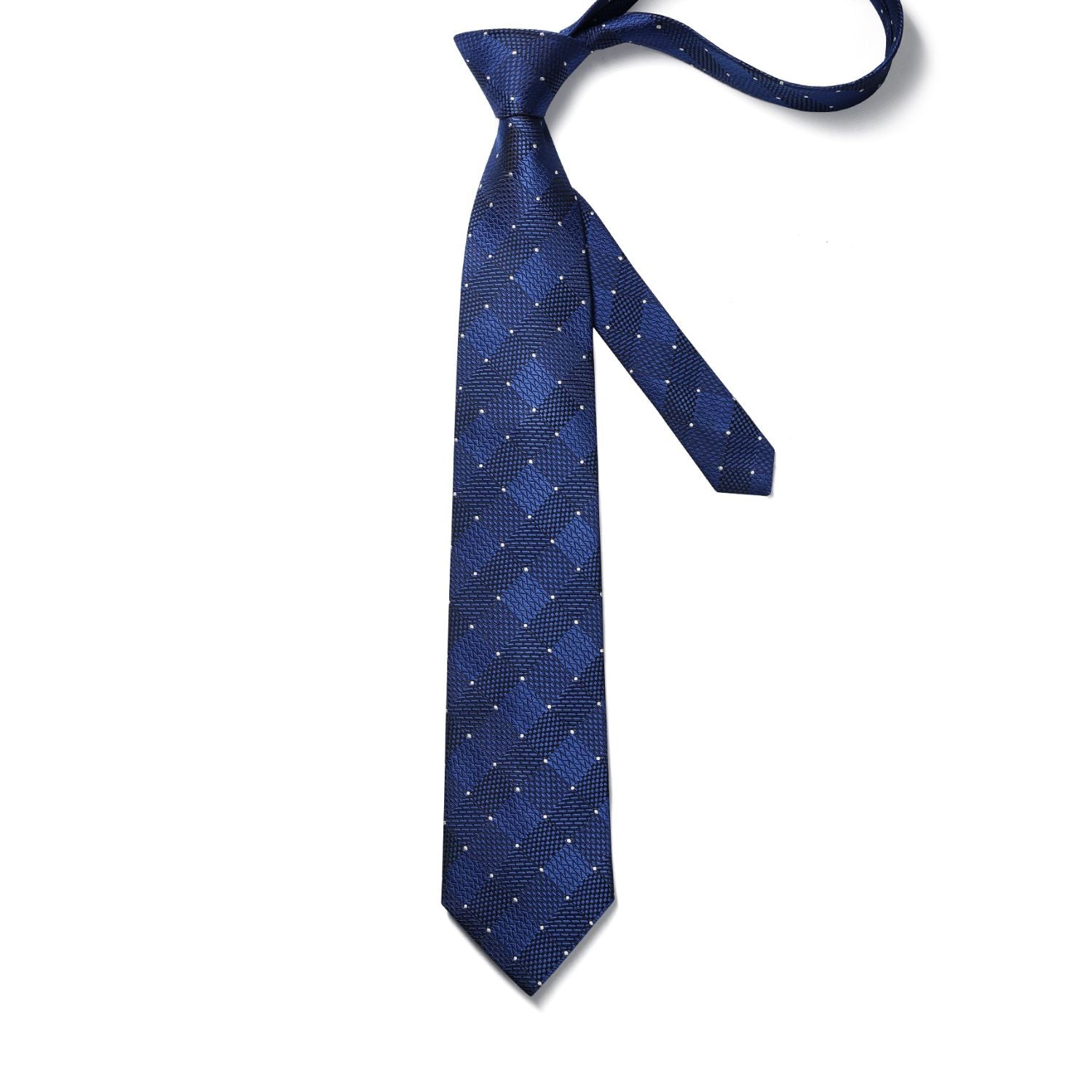 Plaid Tie Handkerchief Set - BLUE/WHITE