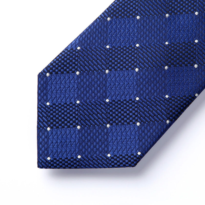 Plaid Tie Handkerchief Set - BLUE/WHITE