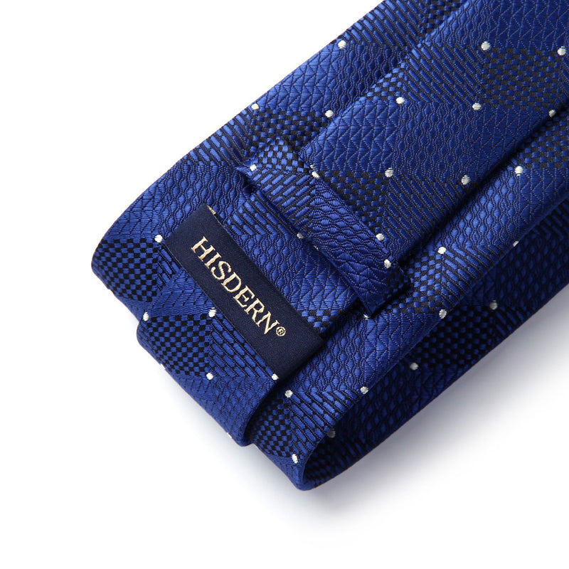 Plaid Tie Handkerchief Set - BLUE/WHITE