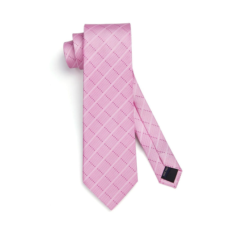 Men's Plaid Tie Handkerchief Cufflinks - 03-PINK2