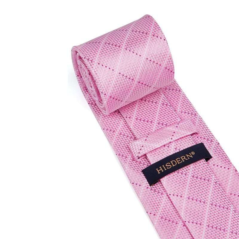 Men's Plaid Tie Handkerchief Cufflinks - 03-PINK2