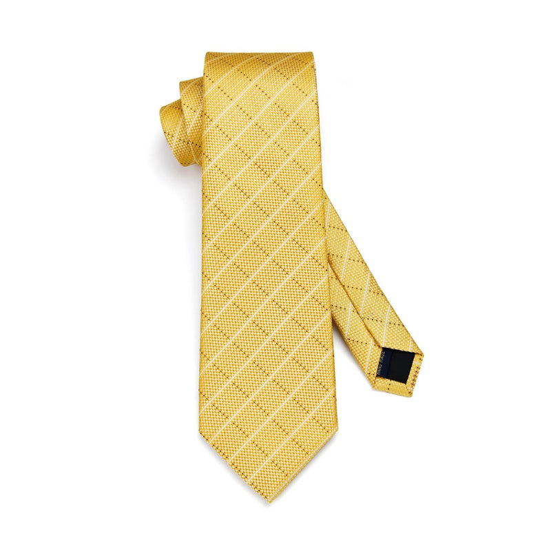 Men's Plaid Tie Handkerchief Set - C1-YELLOW