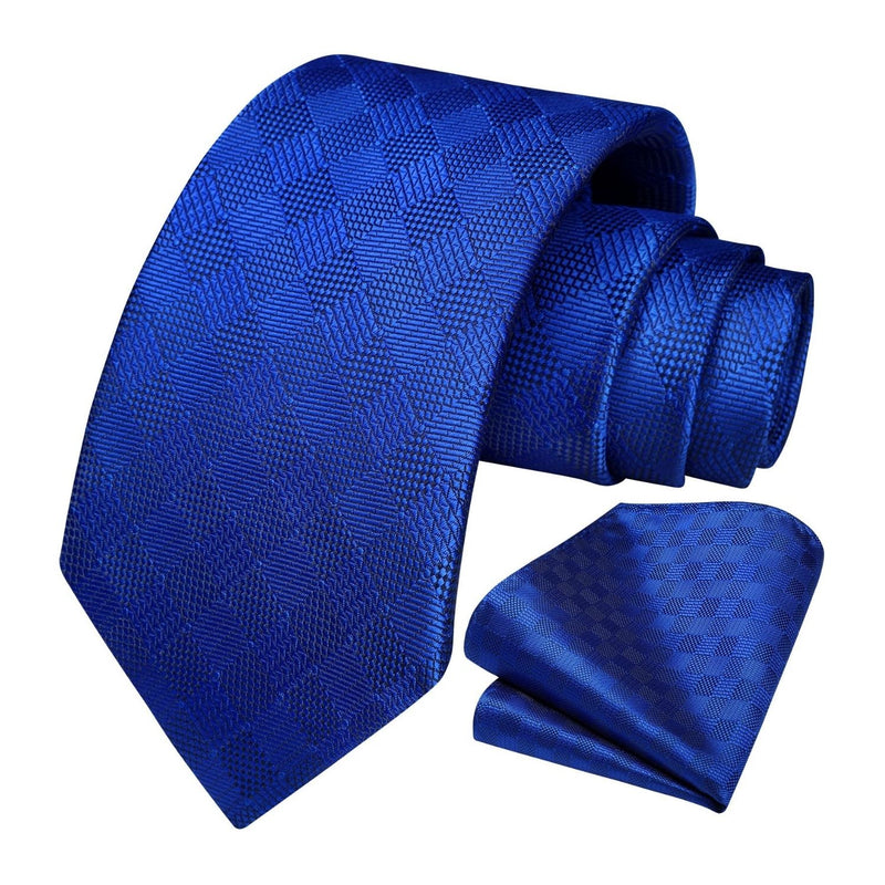 Plaid Tie Handkerchief Set - C-01 NAVY BLUE