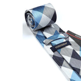 Plaid Tie Handkerchief Set - B1-BLUE