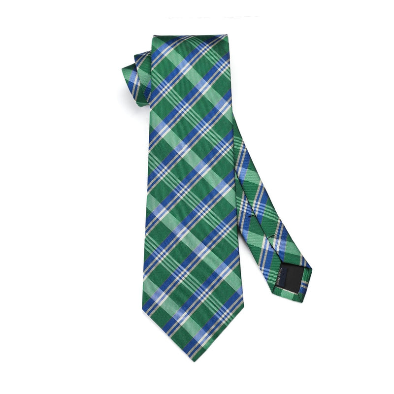 Men's Plaid Tie Handkerchief Set - E2-GREEN