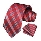 Men's Plaid Tie Handkerchief Set - E2-RED