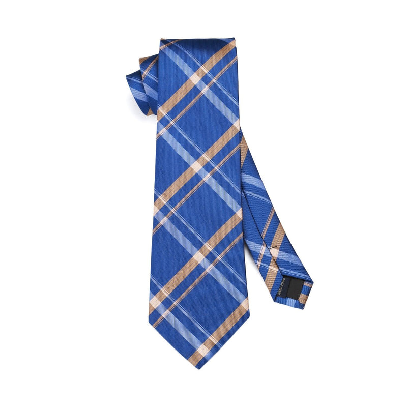 Men's Plaid Tie Handkerchief Set - E2-BLUE