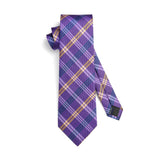 Men's Plaid Tie Handkerchief Set - 024-PURPLE