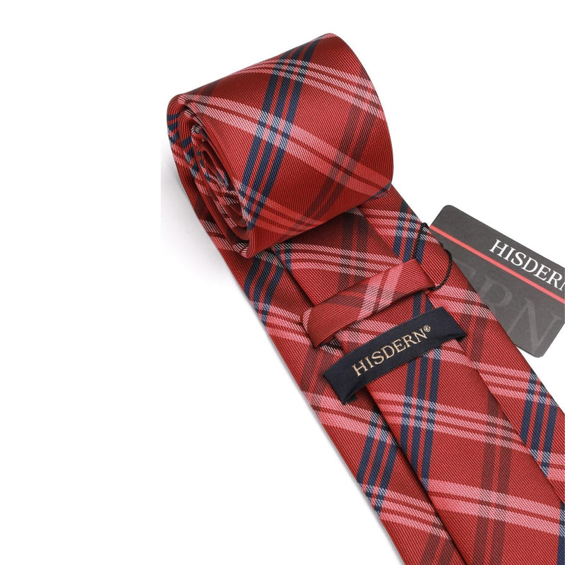 Men's Plaid Tie Handkerchief Cufflinks - 02-RED3