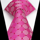 Men's Plaid Tie Handkerchief Set - F-02 PINK