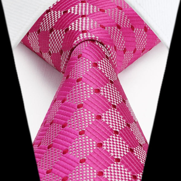 Men's Plaid Tie Handkerchief Set - F-02 PINK