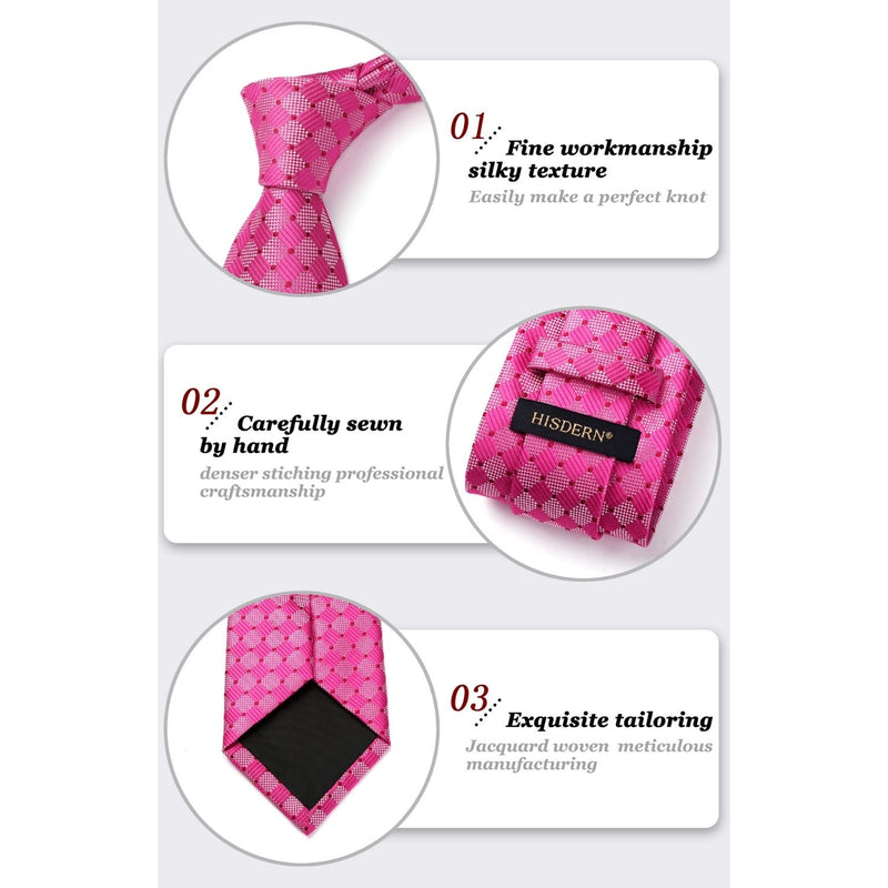 Men's Plaid Tie Handkerchief Set - F-02 PINK