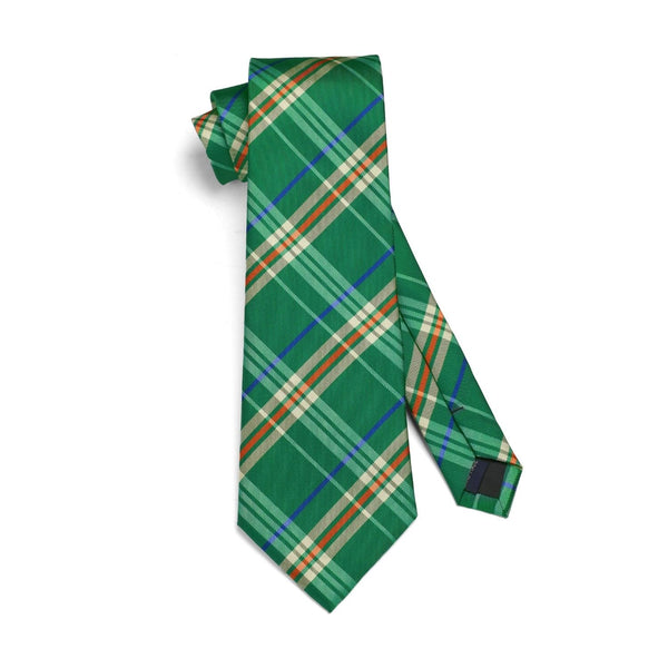 Men's Plaid Tie Handkerchief Cufflinks - 05-GREEN6