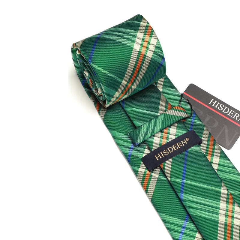 Men's Plaid Tie Handkerchief Cufflinks - 05-GREEN6