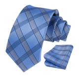 Men's Plaid Tie Handkerchief Set - D2-BLUE