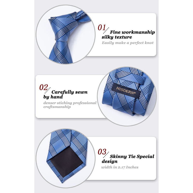 Men's Plaid Tie Handkerchief Set - D2-BLUE