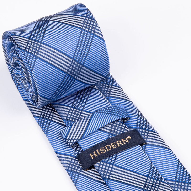 Men's Plaid Tie Handkerchief Set - D2-BLUE