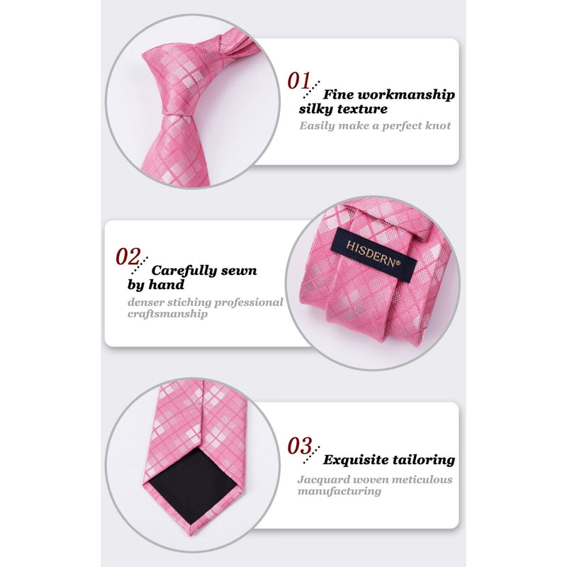 Men's Plaid Tie Handkerchief Set - B-PINK2